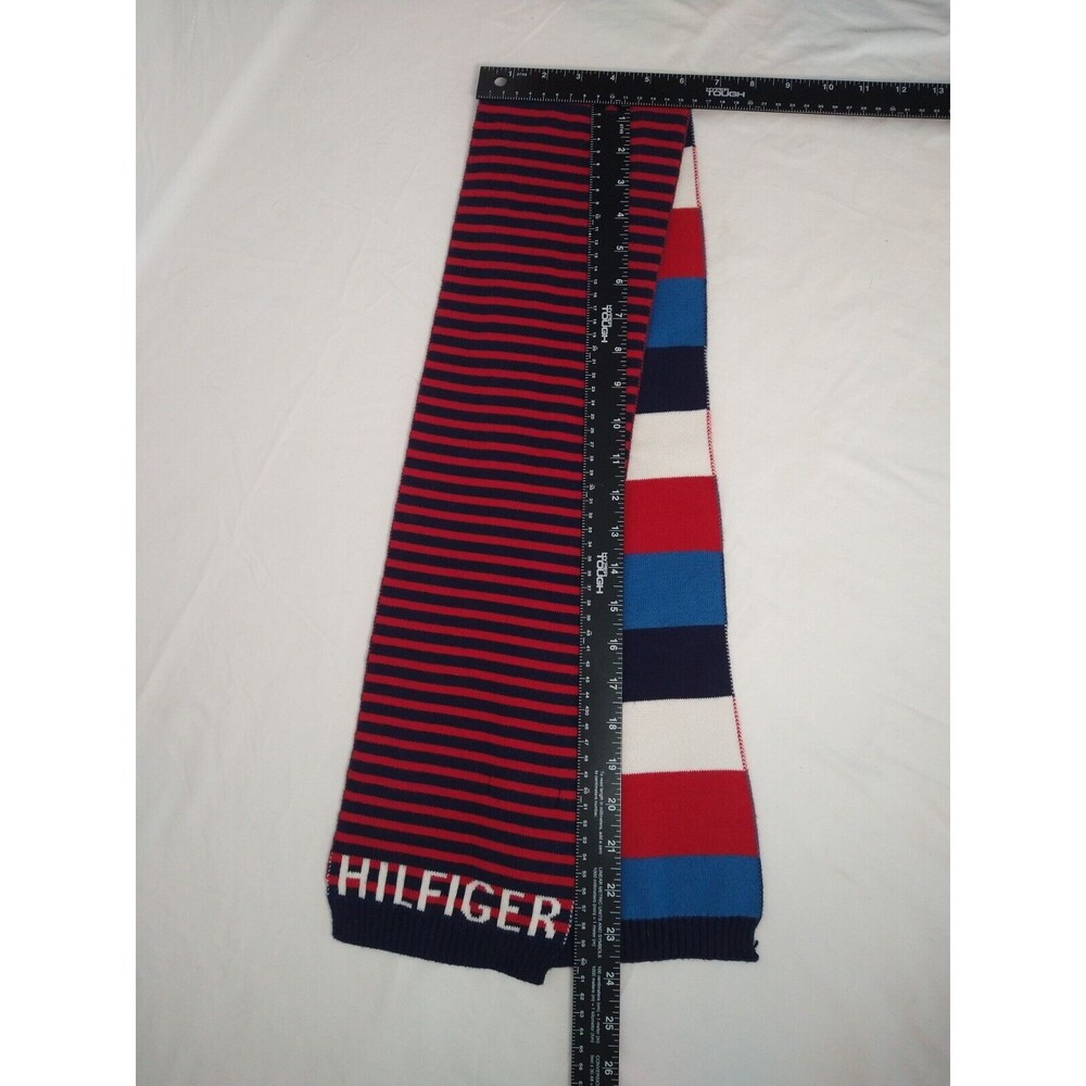 Tommy Hilfiger Red White Blue 100% Cotton Scarf Preppy Academia Spell Out Logo - Picture 6 of 8